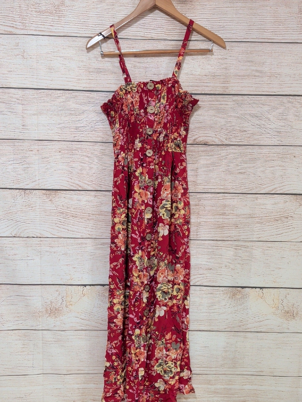 Angie Red Floral Button-Front Maxi Dress Large